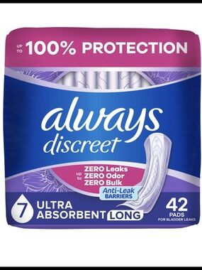 Always Discreet Adult Incontinence Pads Ultra Absorbency, Long Length 42ct